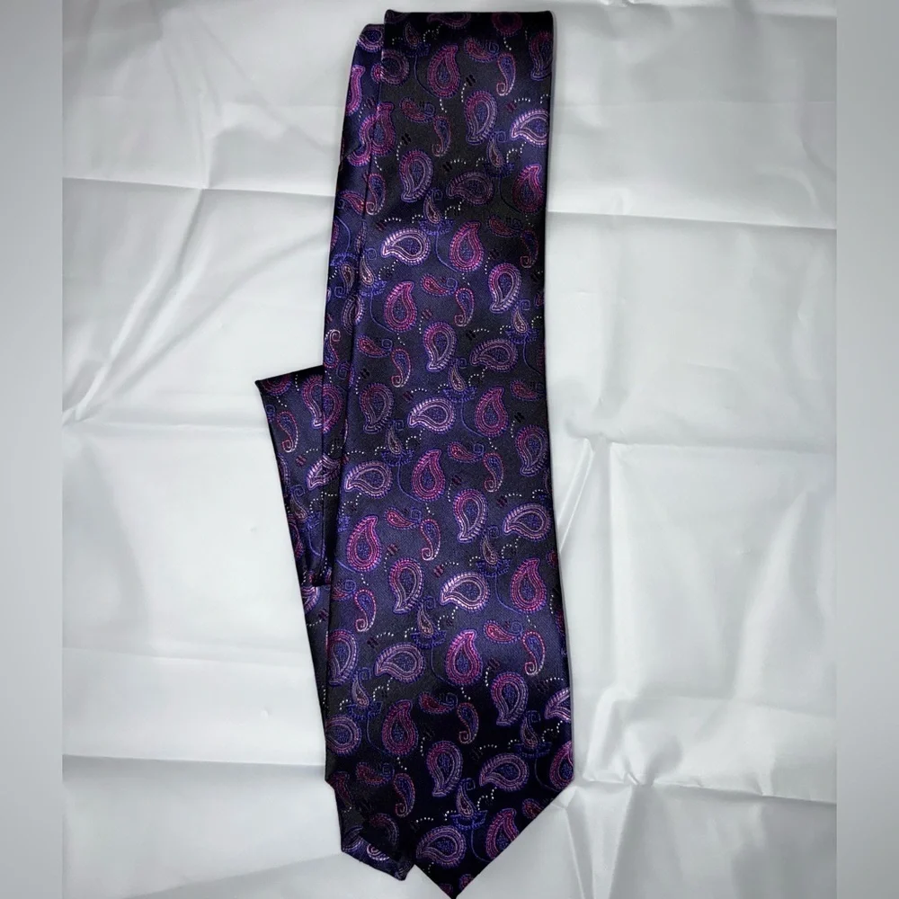 💰Armarachi Paisley Satin Galaxy Purple Neck Tie Classy Retro Formal Flare